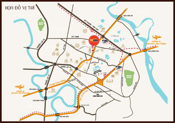 Vị trí dự án Bcons Asahi – Greenland Bình An trên mặt tiền Quốc lộ 1K và kết nối metro